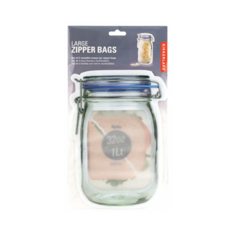 Kikkerland Mason Jar Zip Lock Bags - Large 1 Kikkerland Mason Jar Zip Lock Bags - Large