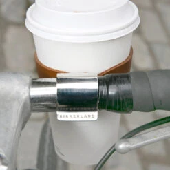 KIKKERLAND Leather Bike Cup Holder -Kikkerland Leather Bike Cup Holder mounted