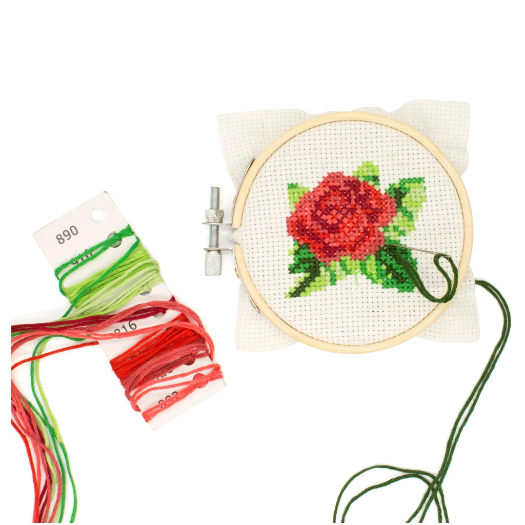 KIKKERLAND Mini Cross Stitch Embroidery Kit - Rose 3 KIKKERLAND Mini Cross Stitch Embroidery Kit - Rose - Image 3
