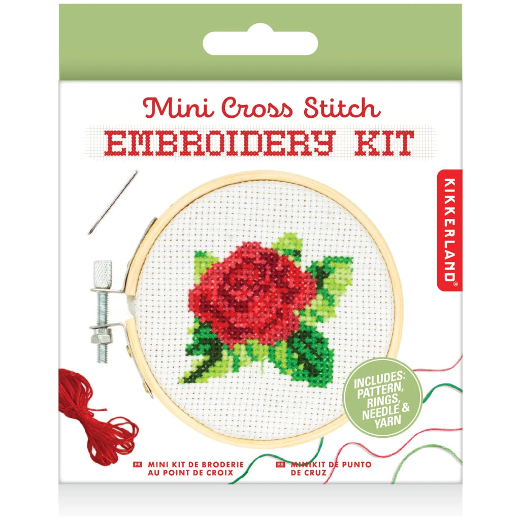KIKKERLAND Mini Cross Stitch Embroidery Kit - Rose 2 KIKKERLAND Mini Cross Stitch Embroidery Kit - Rose - Image 2