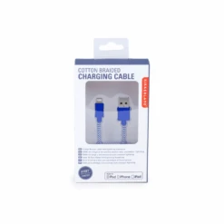 KIKKERLAND Blue Chevron Cotton Braided Charging Cable