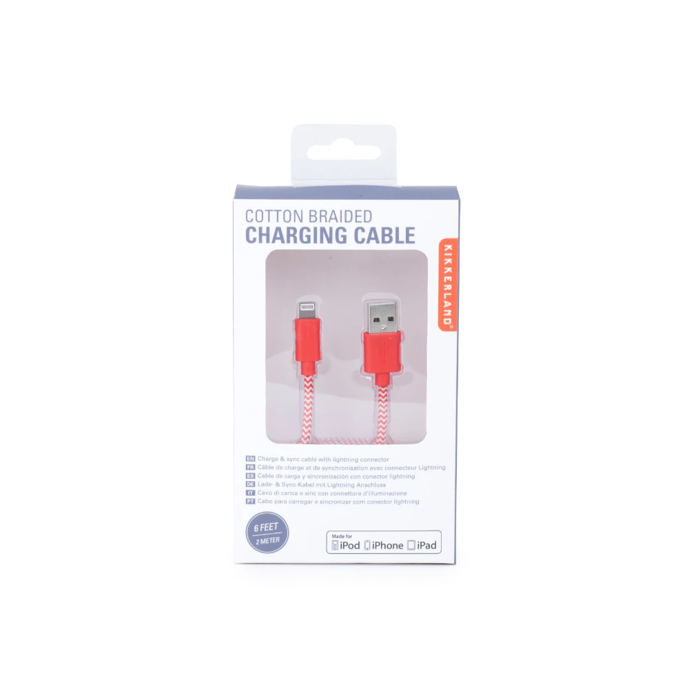 KIKKERLAND Red Chevron Cotton Braided Charging Cable 1 KIKKERLAND Red Chevron Cotton Braided Charging Cable