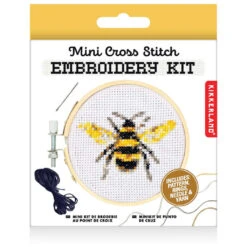 KIKKERLAND Mini Cross Stitch Embroidery Kit - Bee -Kikkerland bee mini cross stitch embroidery kit packaging