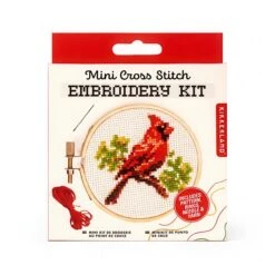 KIKKERLAND Cardinal Mini Cross Stitch Embroidery Kit -Kikkerland cardinal mini cross stitch embroidery kit packaging
