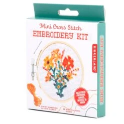 KIKKERLAND Mini Cross Stitch Embroidery Kit Flowers -Kikkerland mini cross stitch embroidery kit flowers packaging
