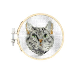 Kikkerland Mini Cross Stitch Embroidery Kit - Cat